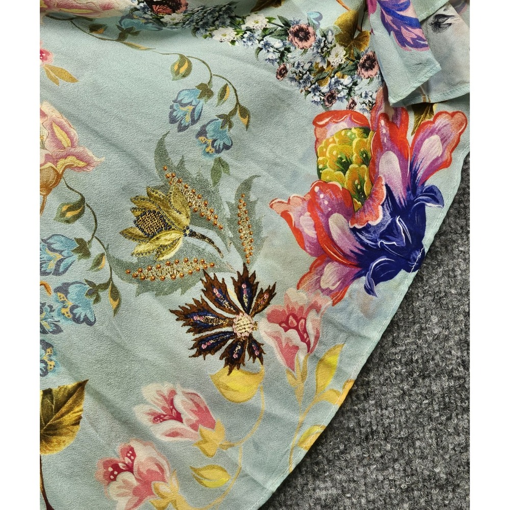 Camilla Silk Floral Pleated Dress Size XS Puff Sleeve Flawed Beaded Pockets - Picture 7 of 9